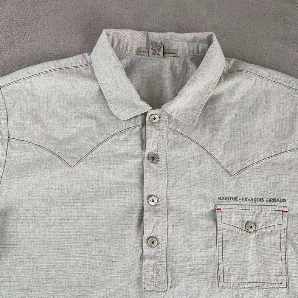 Marithe Francois Girbaud Polo Shirt‎ Men Large Grey Denim Western Yoke Logo